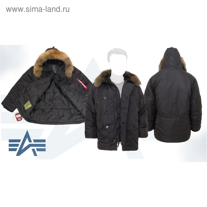 Куртка утеплённая N-3B Parka Alpha Industries Black, натуральный мех, 5XL - Фото 1
