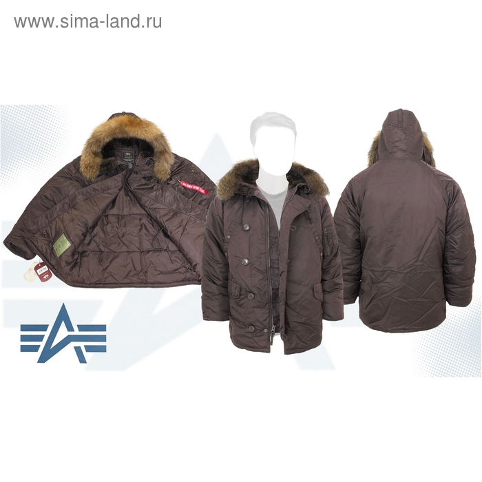 Куртка утеплённая N-3B Parka Alpha Industries Deep Brown, натуральный мех, XL - Фото 1