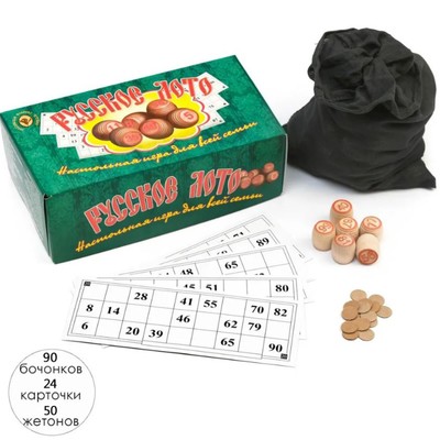 Русское лото деревянное «Для всей семьи», с бочонками