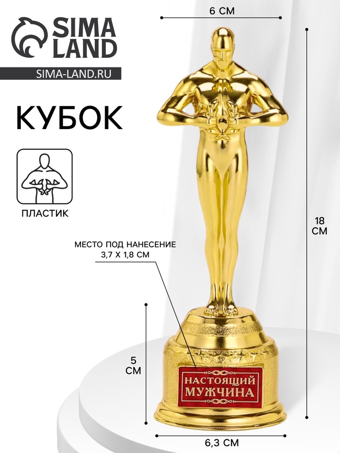 Кубок наградная фигура мужская «Настоящий мужчина», оскар, пластик, 18 см - Фото 1