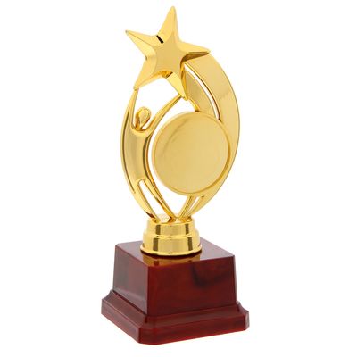 Наградная фигура под нанесение «Человек со звездой», золото, подставка пластик красная, 7 х 6,5 х 17 см;