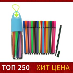 Фломастеры, 18 цветов, в пластиковом тубусе с ручкой, вентилируемый колпачок, МИКС