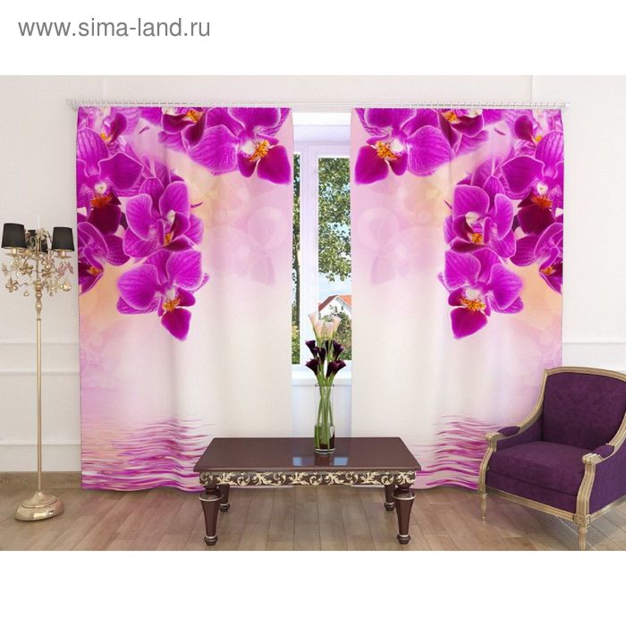Фотошторы «Розовые орхидеи 2», ширина 150 см, высота 260 см-2 шт., шторная лента, габардин - Фото 1