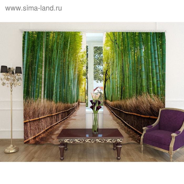 Фотошторы «Бамбуковый лес», ширина 150 см, высота 260 см-2 шт., шторная лента, блэкаут - Фото 1