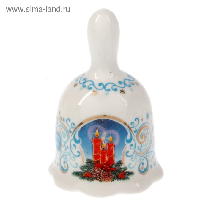 Колокольчик "Рождественские свечи", 5,5 х 9,5 см, керамика, деколь, золото - Фото 1