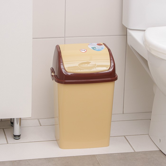 Контейнер для мусора «Камелия», 8 л, цвет бежевый/коричневый - Фото 1
