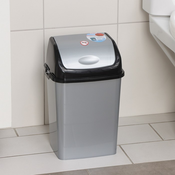 Ведро для мусора «Камелия», 8 л, серебристый перламутр, чёрное - Фото 1