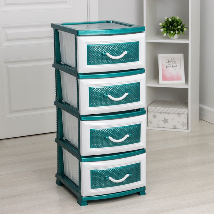 Комод 4-х секционный «Дельфин», цвет бело-бирюзовый перламутр - Фото 1