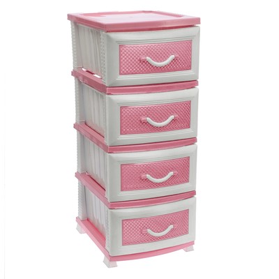 Комод 4-х секционный «Дельфин», розовый/белый