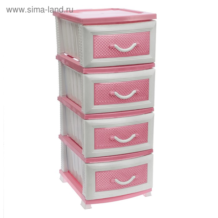 Комод 4-х секционный «Дельфин», розовый/белый - Фото 1