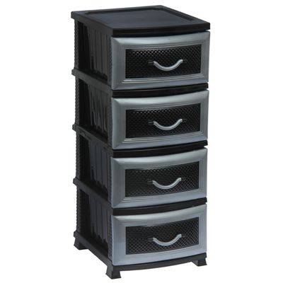 Комод 4-х секционный «Дельфин», цвет чёрный/серебристый перламутр