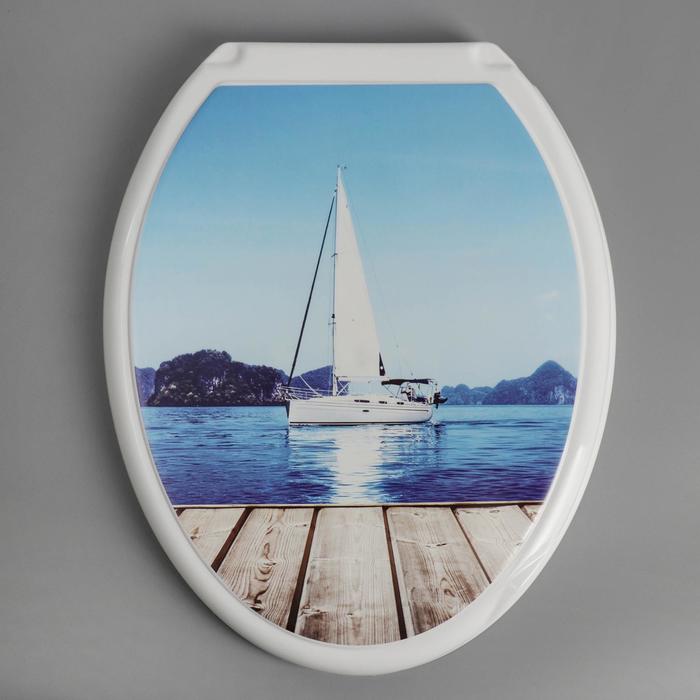 Сиденье для унитаза с крышкой Росспласт «Декор. Яхта», 44,5 х 37,5 см, белое - Фото 1