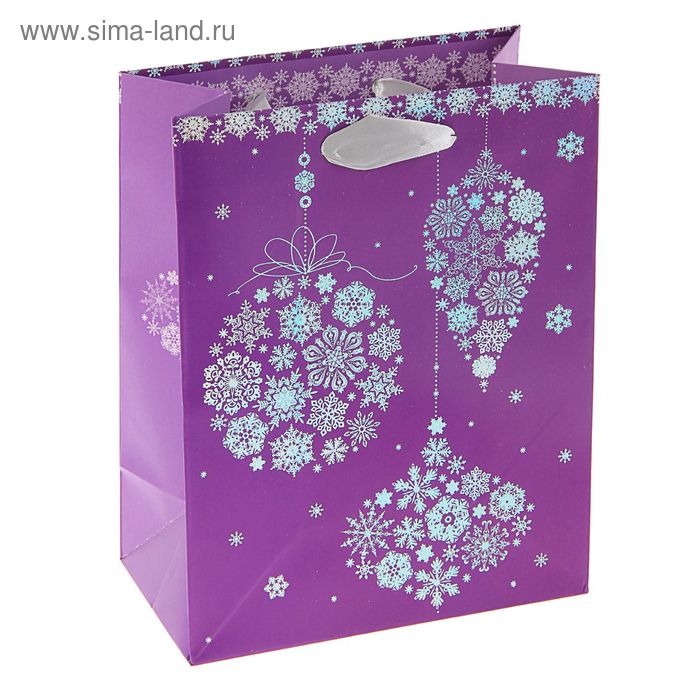 Пакет подарочный "Снежинки на фиолете" люкс, 23 х 17.8 х 9.8 см - Фото 1