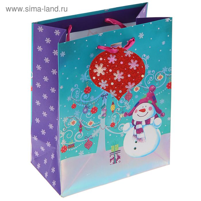Пакет подарочный "Веселый снеговичок" люкс, 23 х 17.8 х 9.8 см - Фото 1