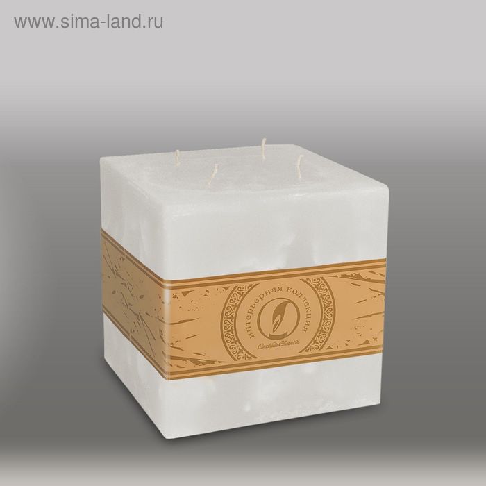 Свеча куб "Мрамор", 125мм,  4 фитиля белый - Фото 1