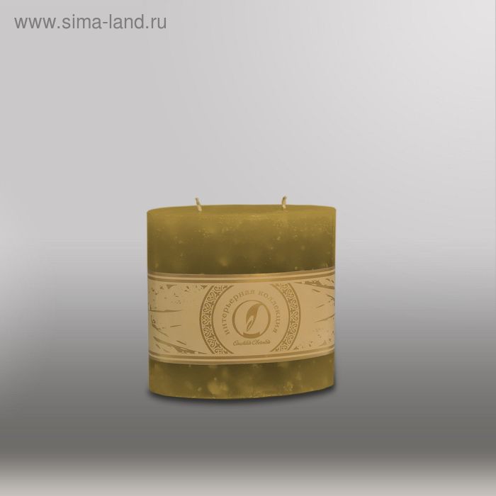Свеча овальная призма "Мрамор", 125х63х125мм,  2 фитиля оливковый - Фото 1