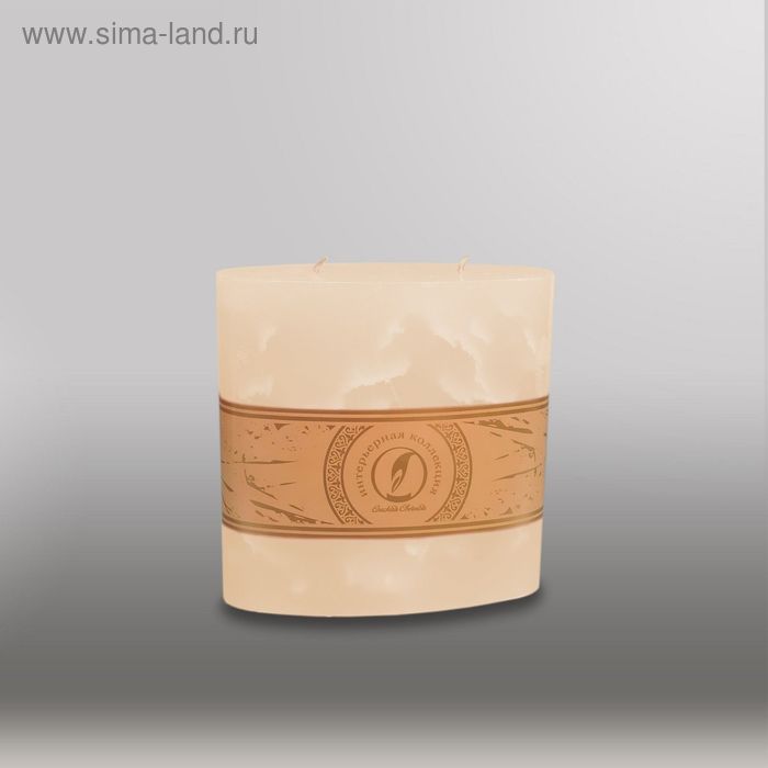 Свеча овальная призма "Мрамор", 150х75х750мм,  2 фитиля кремовый - Фото 1