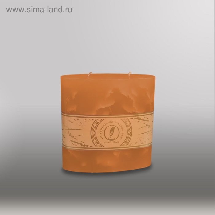 Свеча овальная призма "Мрамор", 150х75х750мм,  2 фитиля коричневый - Фото 1