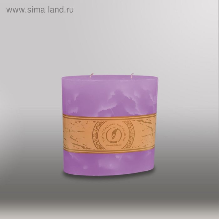 Свеча овальная призма "Мрамор", 150х75х750мм,  2 фитиля сиреневый - Фото 1