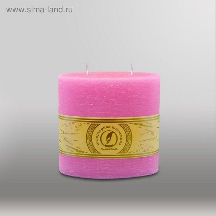 Свеча овальная призма "Рельеф", 150х75х150мм,  2 фитиля розовый - Фото 1
