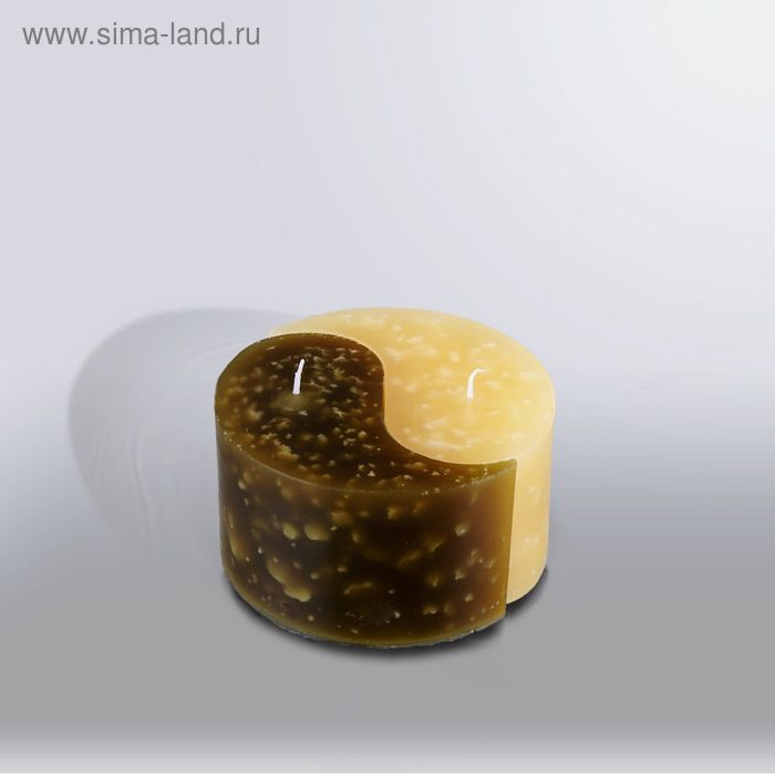 Свеча двудольная призма Инь-Янь "Мрамор", 125х75мм,  желтый/оливковый - Фото 1