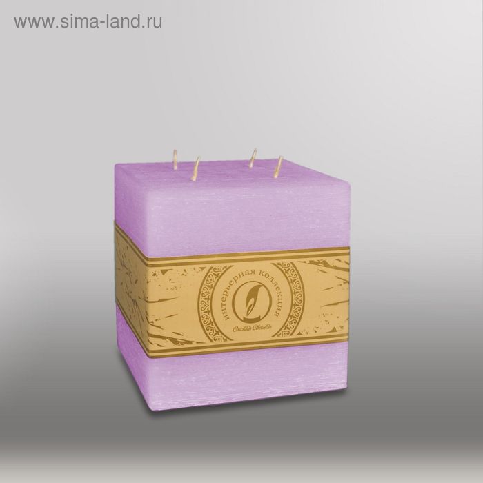 Свеча куб "Рельеф", 125мм,  4 фитиля сиреневый - Фото 1