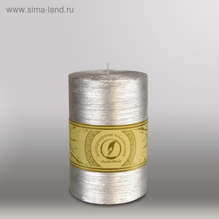 Свеча цилиндр "Металлик", 100x150мм,  серебро - Фото 1