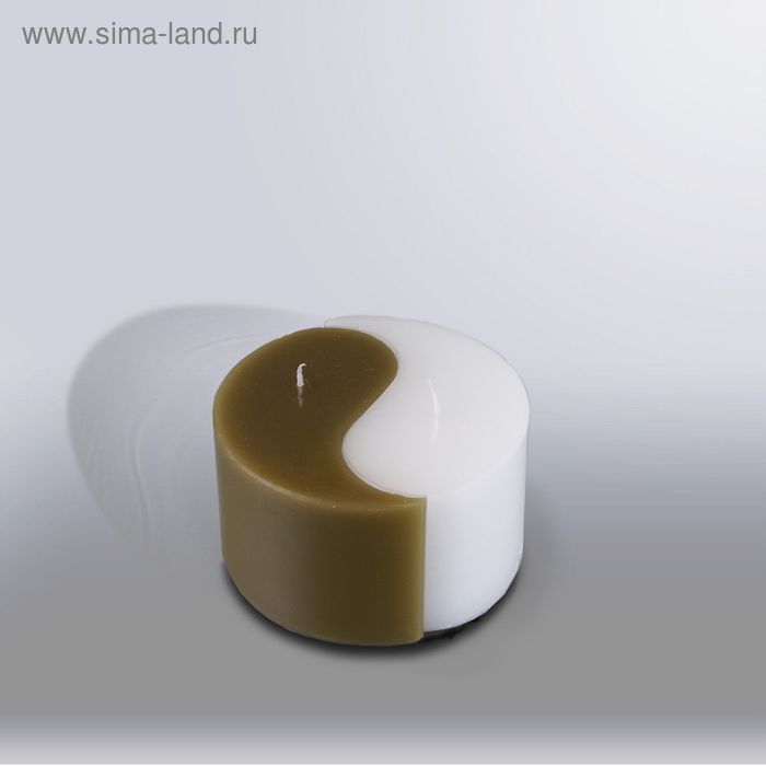 Свеча двудольная призма Инь-Янь "Классика", 125x75мм,  оливковый/белый - Фото 1