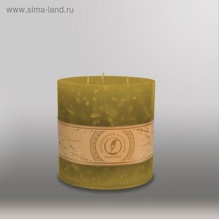 Свеча цилиндр "Мрамор", 150x150мм,  3 фитиля оливковый - Фото 1