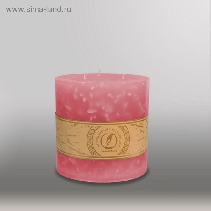 Свеча цилиндр "Мрамор", 150x150мм,  3 фитиля розовый - Фото 1