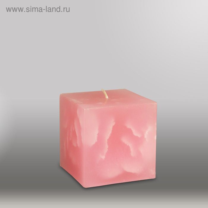 Свеча куб "Мрамор", 75мм,  розовый - Фото 1