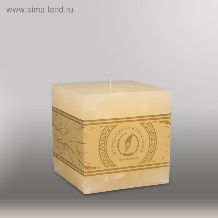 Свеча куб "Мрамор", 100мм,  кремовый - Фото 1