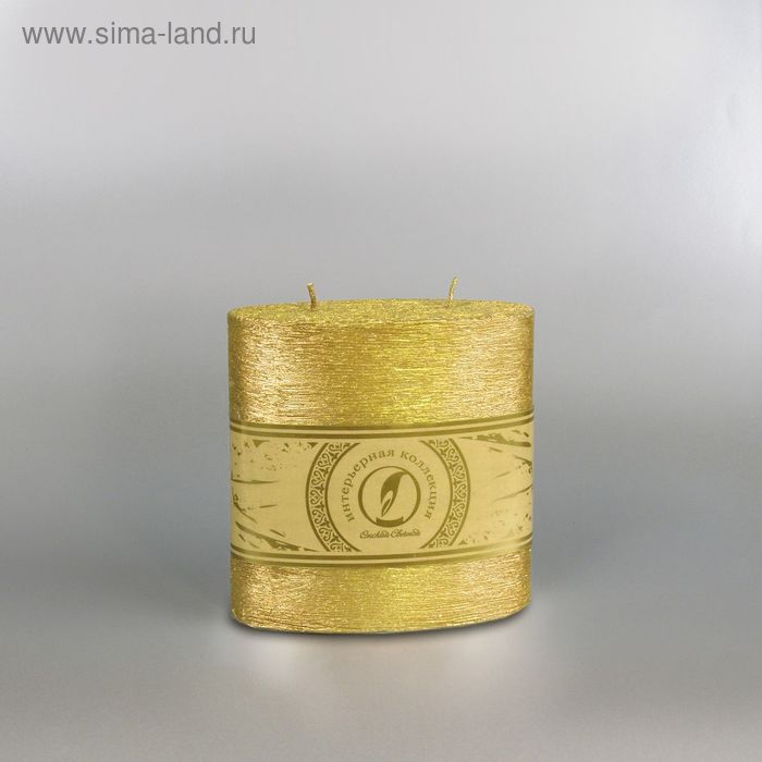 Свеча овальная призма "Металлик", 125х62х125мм,  2 фитиля золото - Фото 1