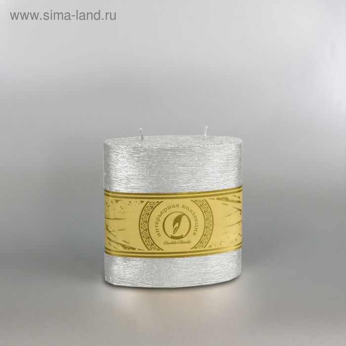 Свеча овальная призма "Металлик", 125х62х125мм,  2 фитиля серебро - Фото 1