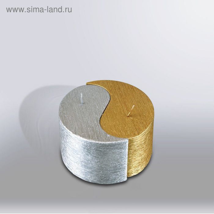 Свеча двудольная призма Инь-Янь "Металлик", 125х75хмм,  золото/серебро - Фото 1
