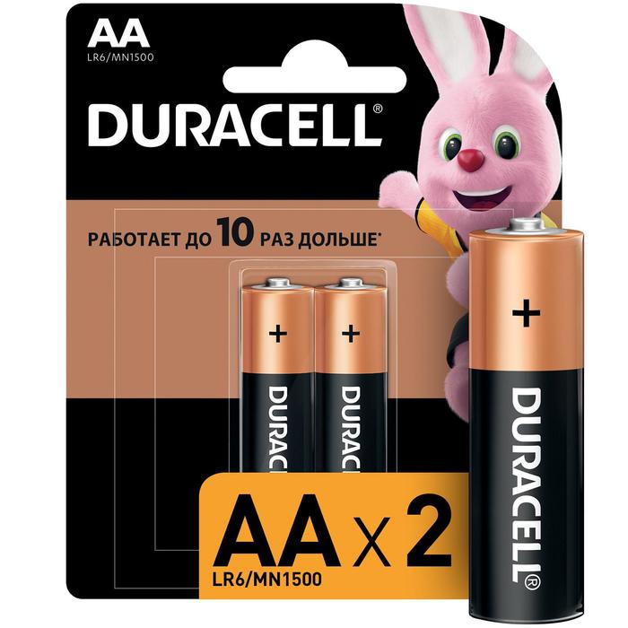 Батарейка алкалиновая Duracell Basic, AA, LR6-2BL, 1.5В, блистер, 2 шт. - Фото 1