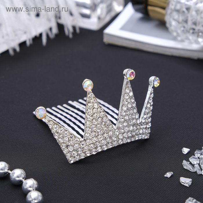 Диадема для волос «Королевская особа», стразы, 3.5×7.5 см, серебро - Фото 1