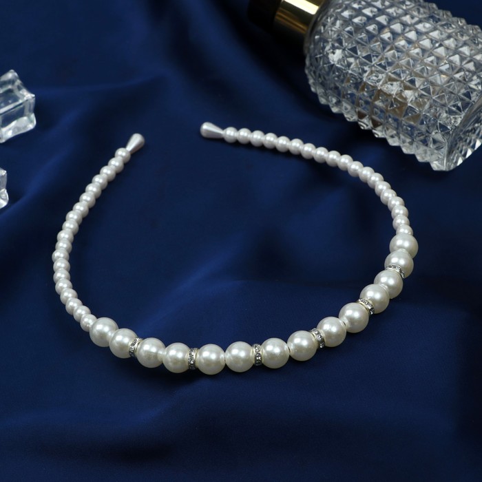 Ободок для волос «Жемчужный рай», шарики и бусины, 0.6 см, белый - Фото 1