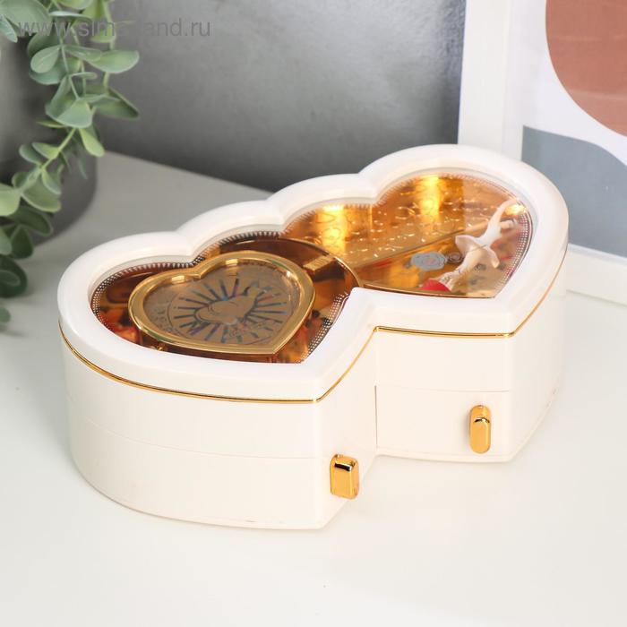 Музыкальная шкатулка механическая «Белые сердца», пластик, 12.5×21.5×7.5 см