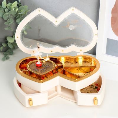 Музыкальная шкатулка механическая «Белые сердца», пластик, 12.5×21.5×7.5 см