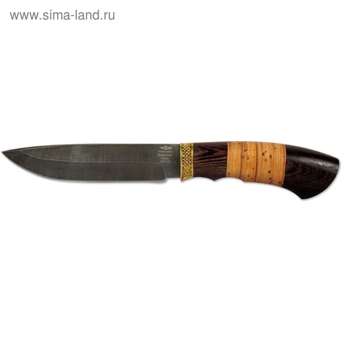 Нож нескладной ВАРАН (5719)д, рукоять-береста/венге, дамасская сталь - Фото 1