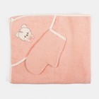 Набор для купания (полотенце-уголок, рукавица) 100х110 см, цвет персиковый МИКС - фото 108306306