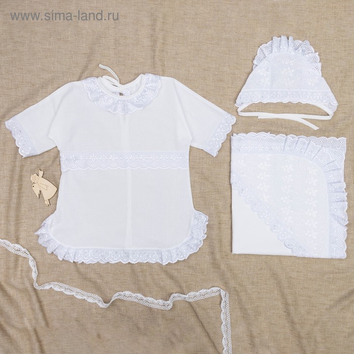 Набор крестильный для девочки (платье, чепчик, уголок 80*80 см), рост 68-74, цвет белый К2 - Фото 1