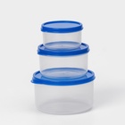 Набор контейнеров для хранения еды Доляна, 3 шт. 150 мл, 300 мл, 500 мл, прозрачные, крышка синяя - Фото 2