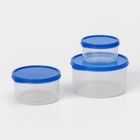 Набор контейнеров для хранения еды Доляна, 3 шт. 150 мл, 300 мл, 500 мл, прозрачные, крышка синяя - Фото 3
