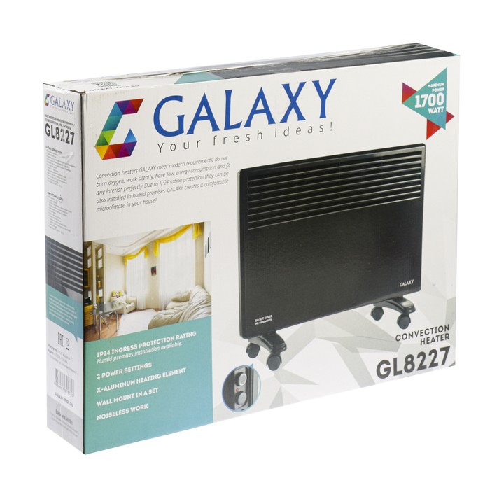 Обогреватель Galaxy GL 8227, конвекторный, 1700 Вт, 15 м², 2 режима, черный