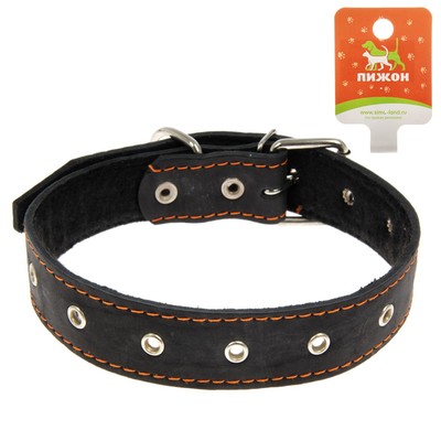 Ошейник кожаный на синтепоне, безразмерный, 71 х 3.6 см, ОШ 45-60 см, микс цветов