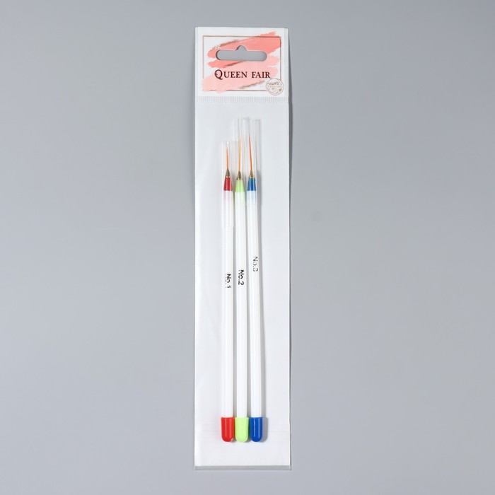 Набор кистей для дизайна ногтей «Волос», 3 шт, 18 см, цвет белый 14487