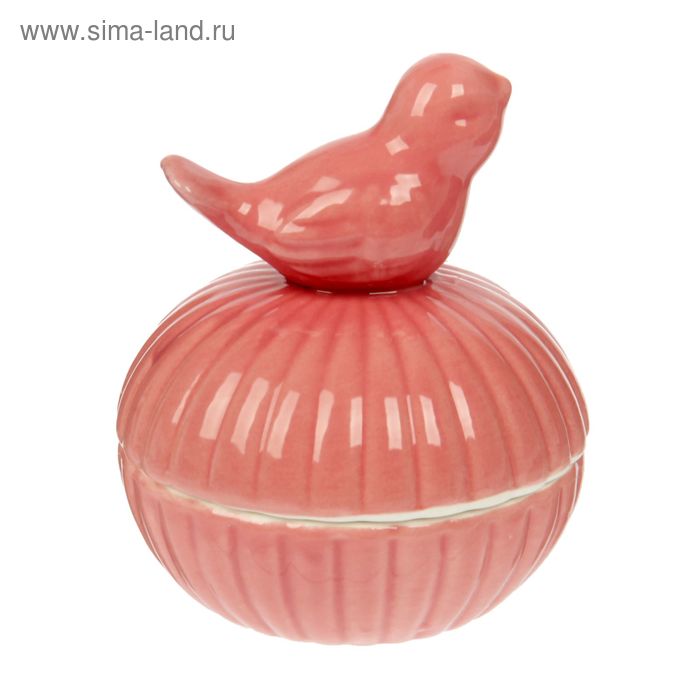 Шкатулка керамика "Птица на ракушке" розовая 7,3х7,3х9 см - Фото 1