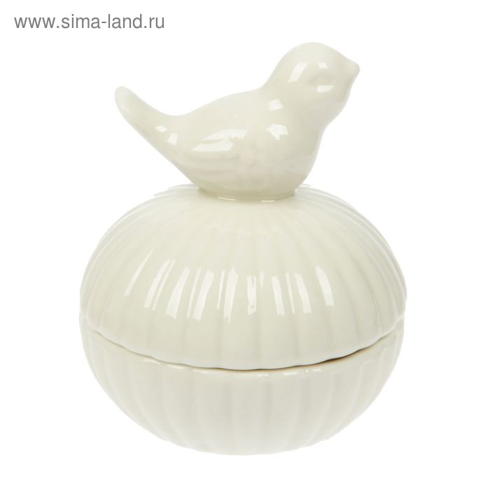 Шкатулка керамика "Птица на ракушке" белая 7,3х7,3х9 см - Фото 1